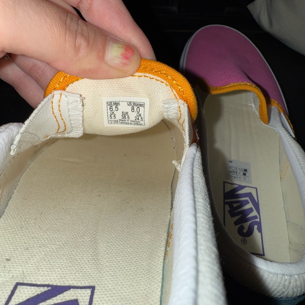 Vans Pink and White Slip-Ons with Orange Trim - Picture 6 of 8